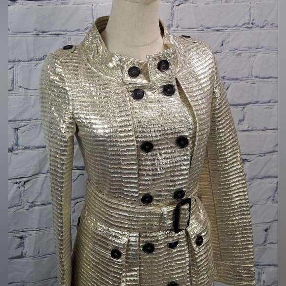 Burberry Prorsum Women's Trench Coat Jacket Gold Metallic  Italy XS 0 US 36 IT - Picture 4 of 16